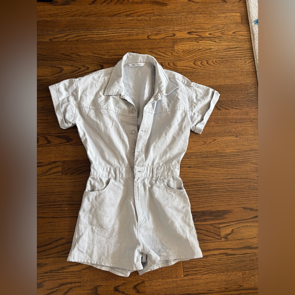 Light Gray Zara Shimmery  Denim Romper